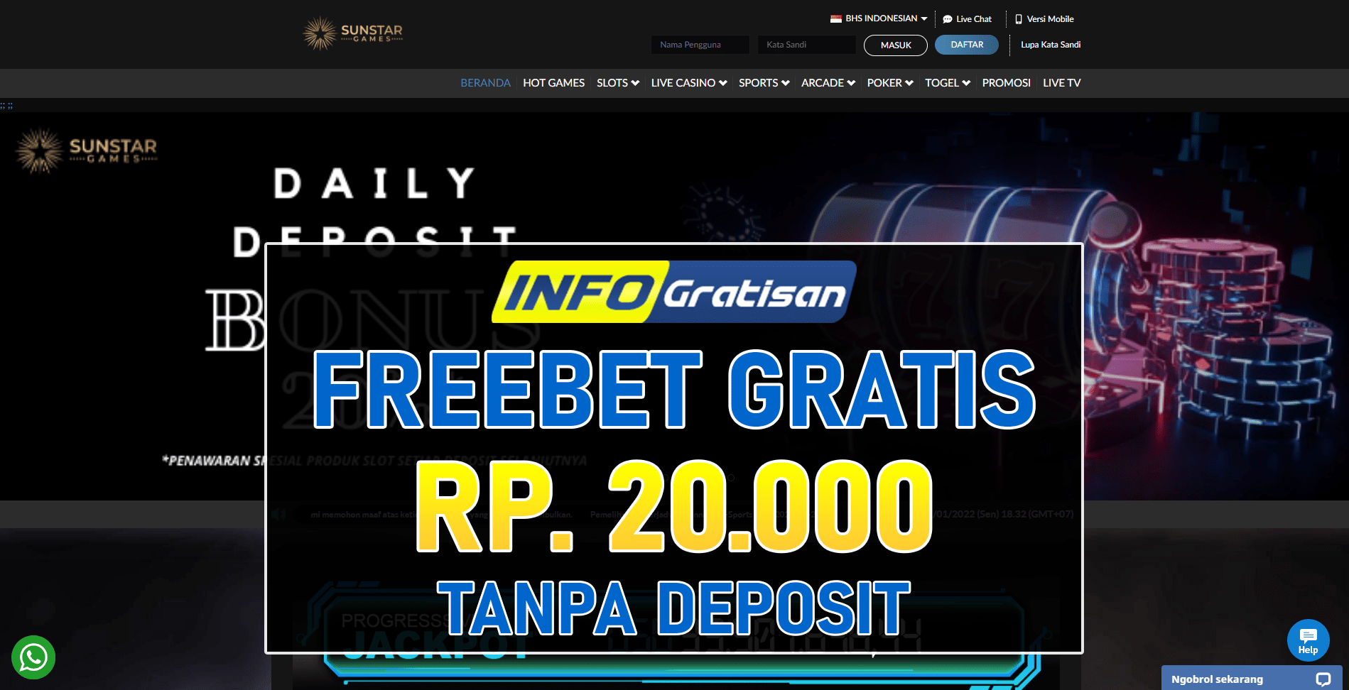 Freebet Gratis Terbaru SUNSTARGAMES