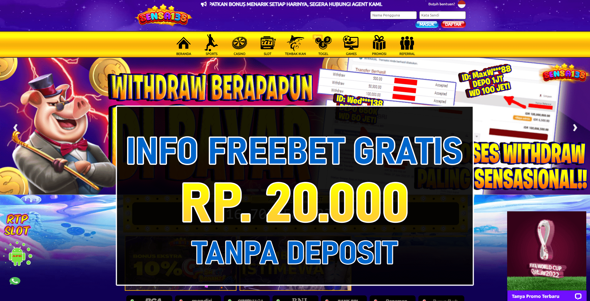 Freebet Sensa138 Tanpa Deposit