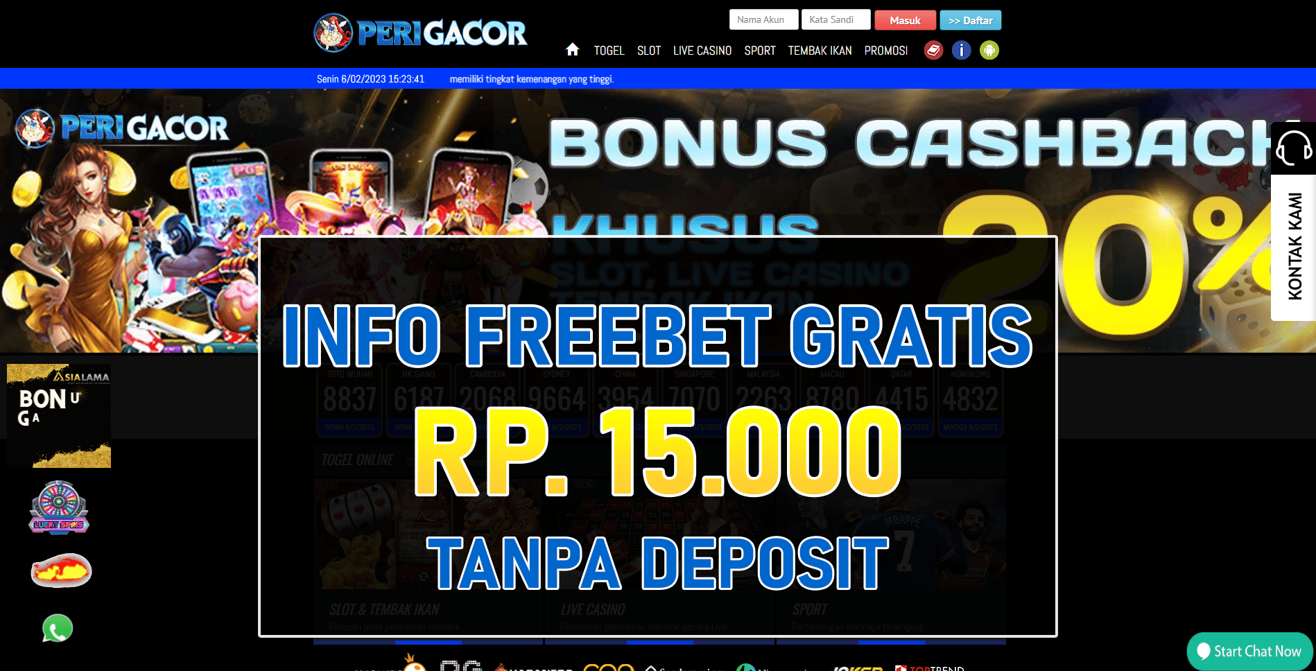 Freebet Perigacor Tanpa Deposit