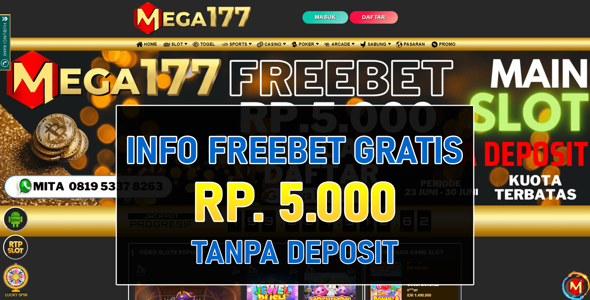 Mega177 Freebet Gratis Tanpa Depo Terbaru