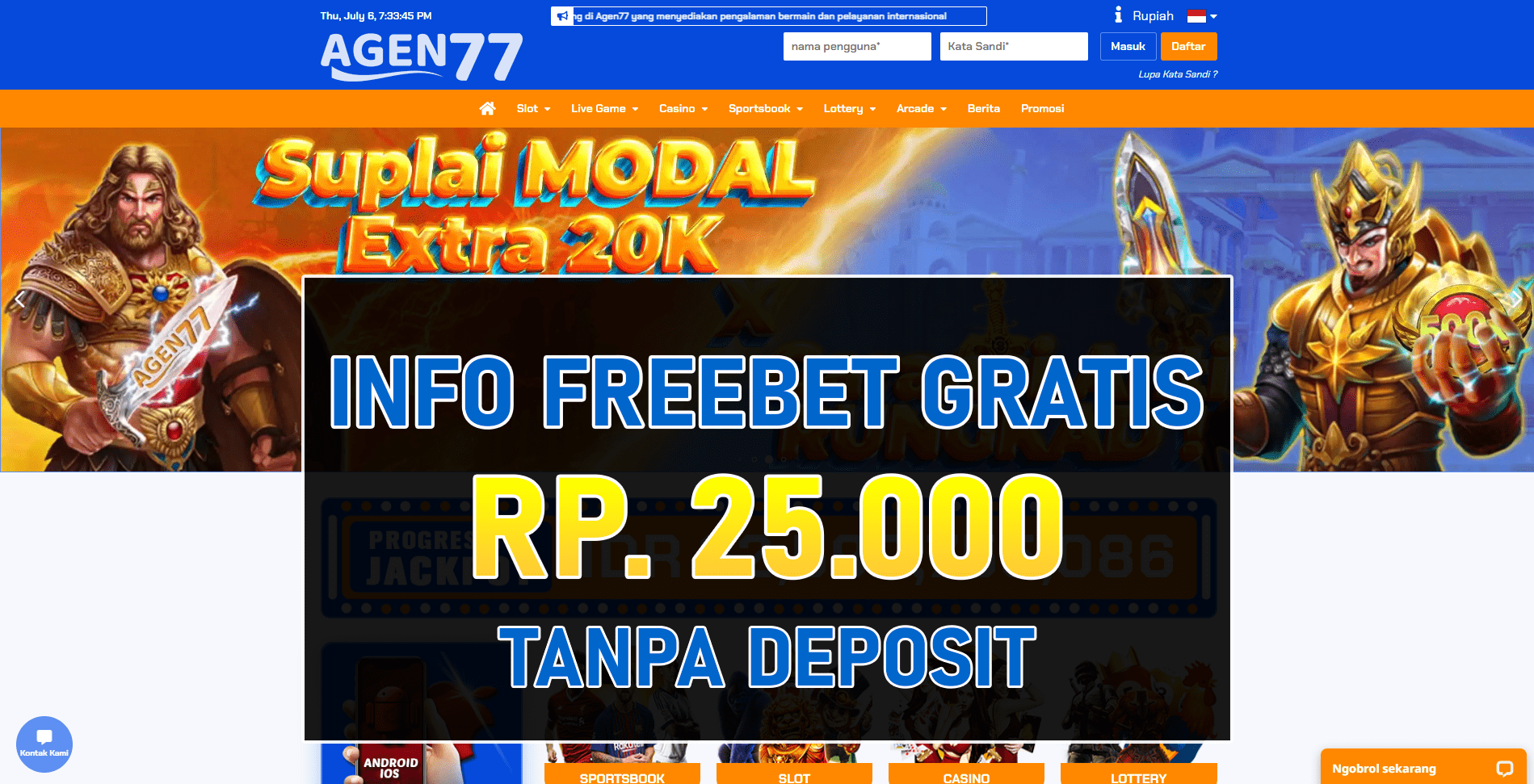 Agen77 Freebet Gratis Tanpa Deposit Terbaru