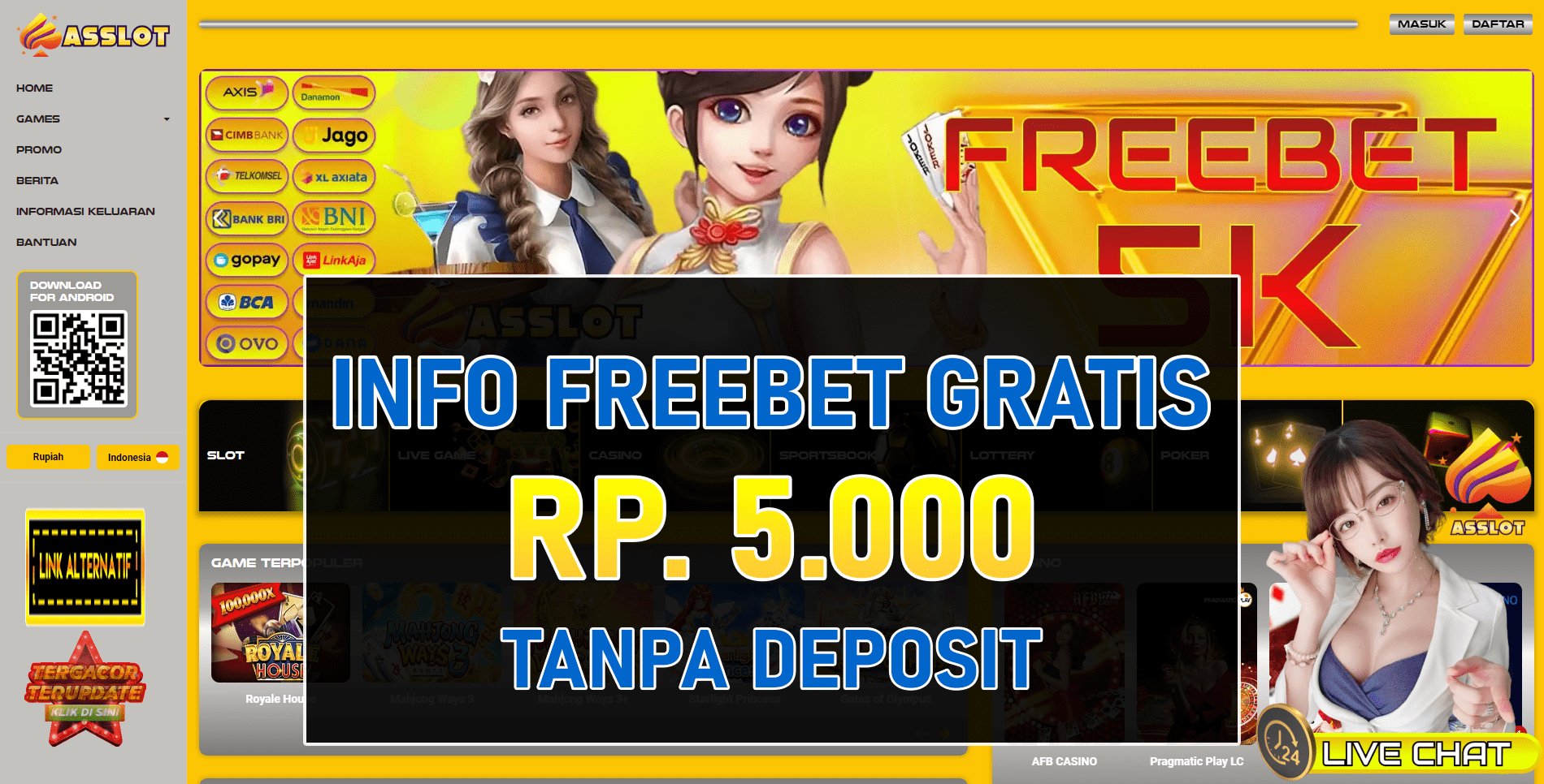Asslot Freebet Gratis Tanpa Deposit Terbaru