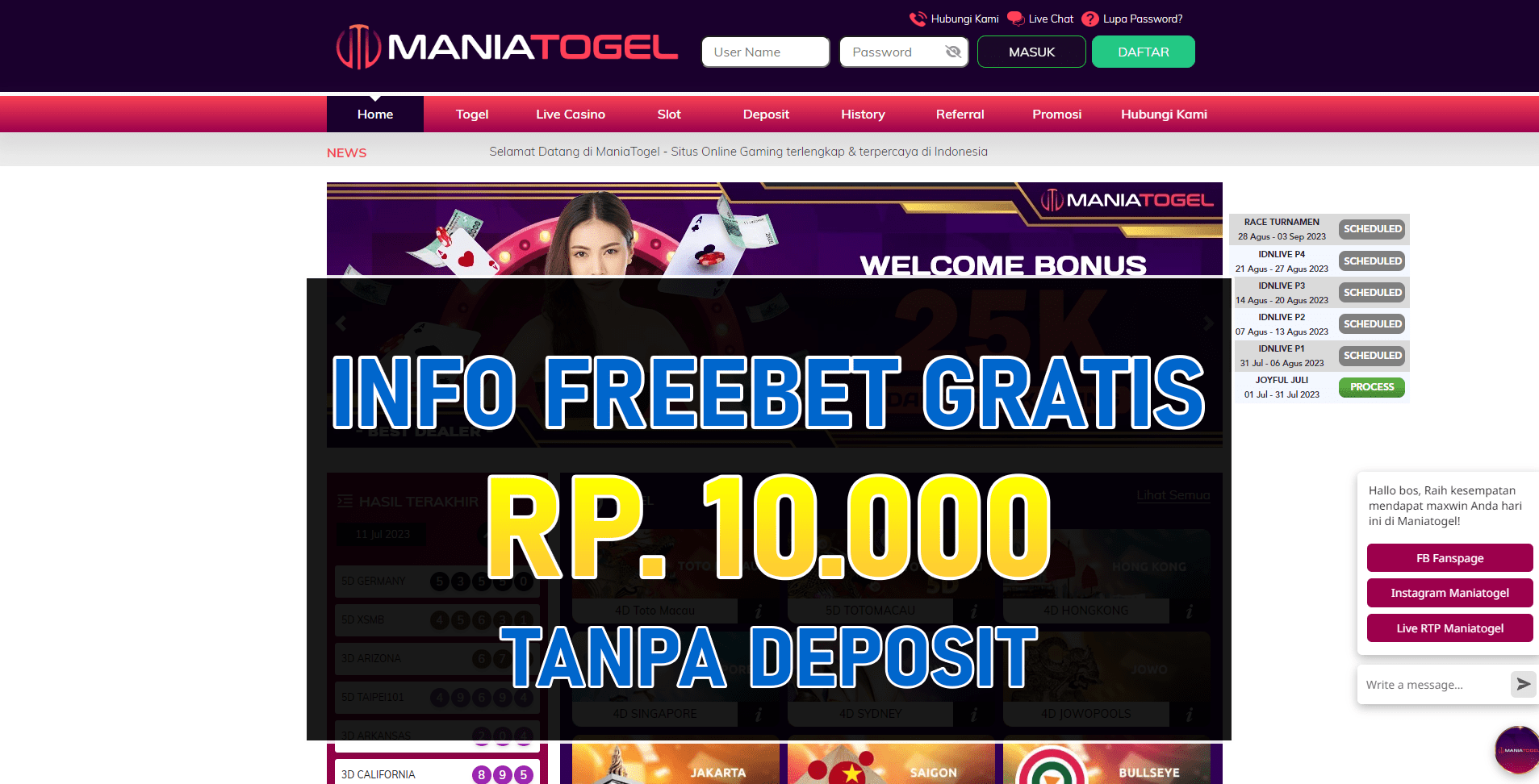 Maniatogel Freebet Gratis Tanpa Deposit Terbaru