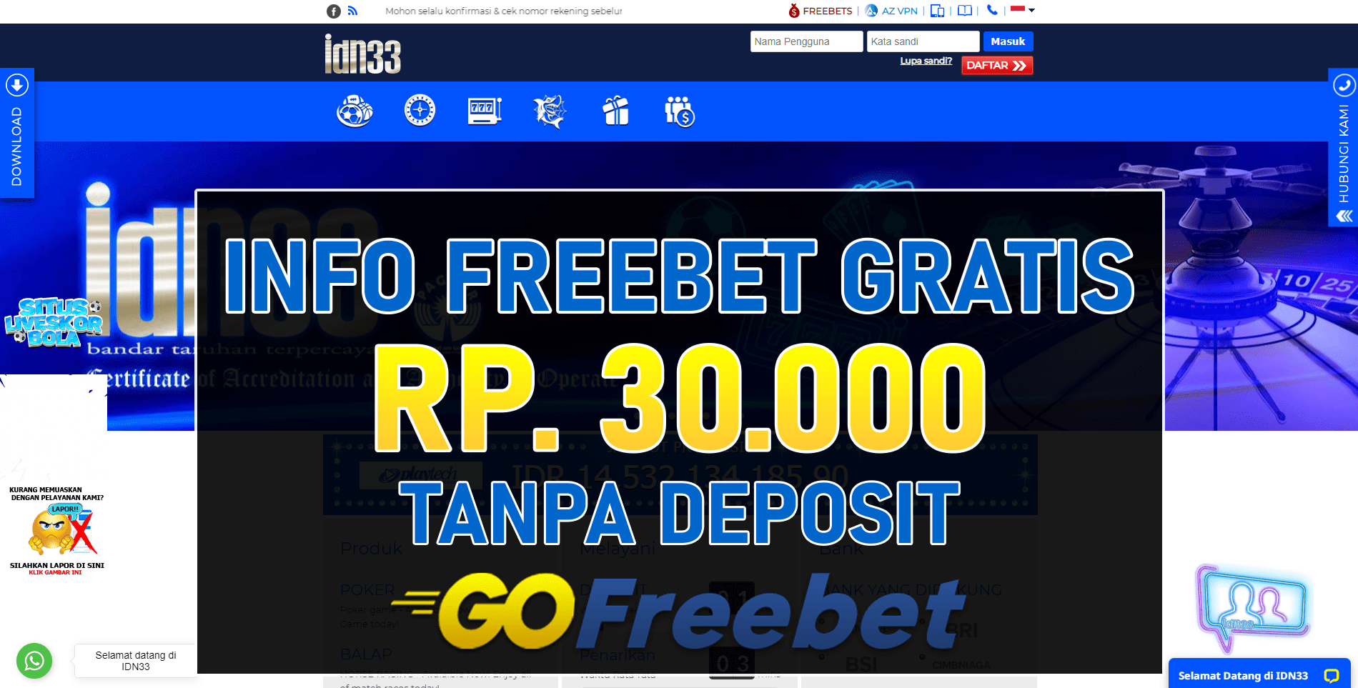Idn33 Freebet Gratis Tanpa Deposit Terbaru