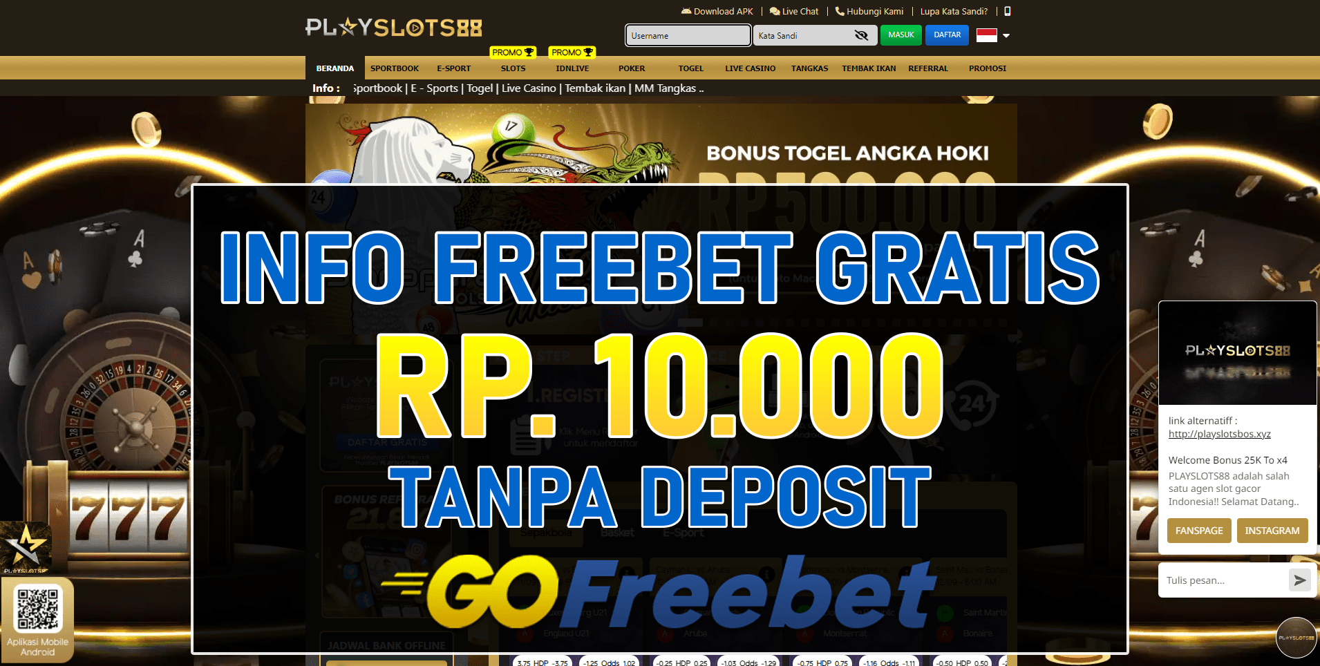 Playslots88 Freebet Gratis Tanpa Deposit Terbaru