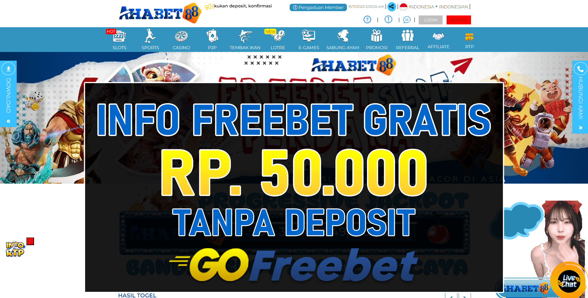 Ahabet88 Freebet Gratis Rp 50.000 Terbaru Tanpa Deposit