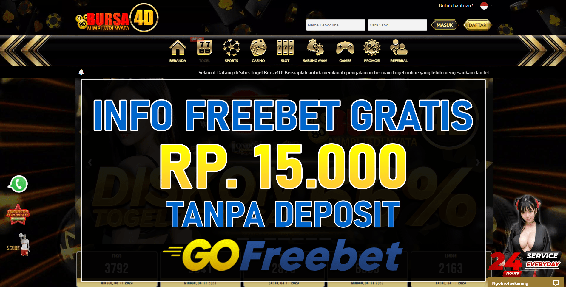 Bursa4d Freebet Gratis Rp 15.000 Tanpa Deposit Terbaru