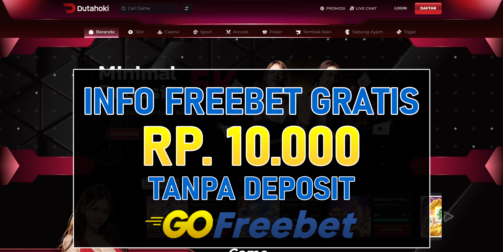 Dutahoki Freebet Gratis Rp 10.000 Tanpa Deposit