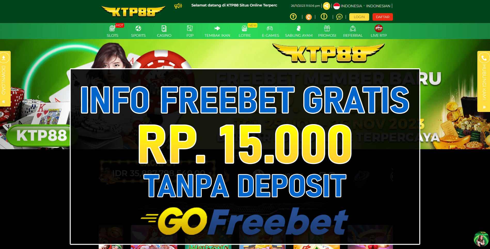 Ktp88 Freebet Gratis Rp 15.000 Tanpa Deposit