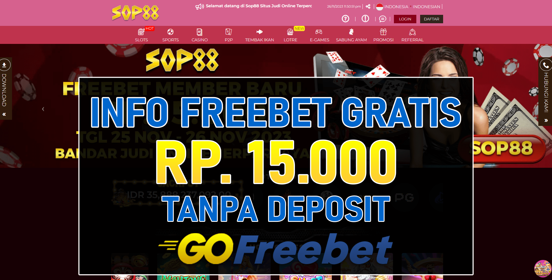Sop88 Freebet Gratis Rp 15.000 Tanpa Deposit