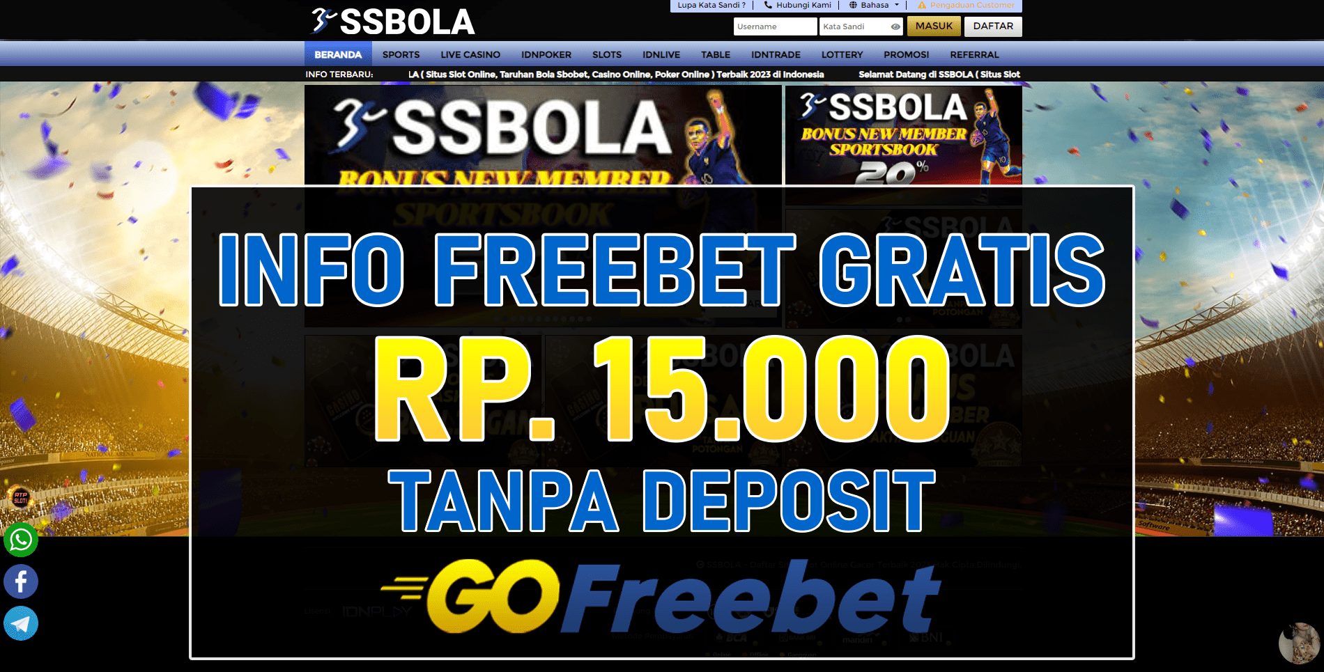 Ssbola Freebet Gratis Rp 15.000 Tanpa Deposit