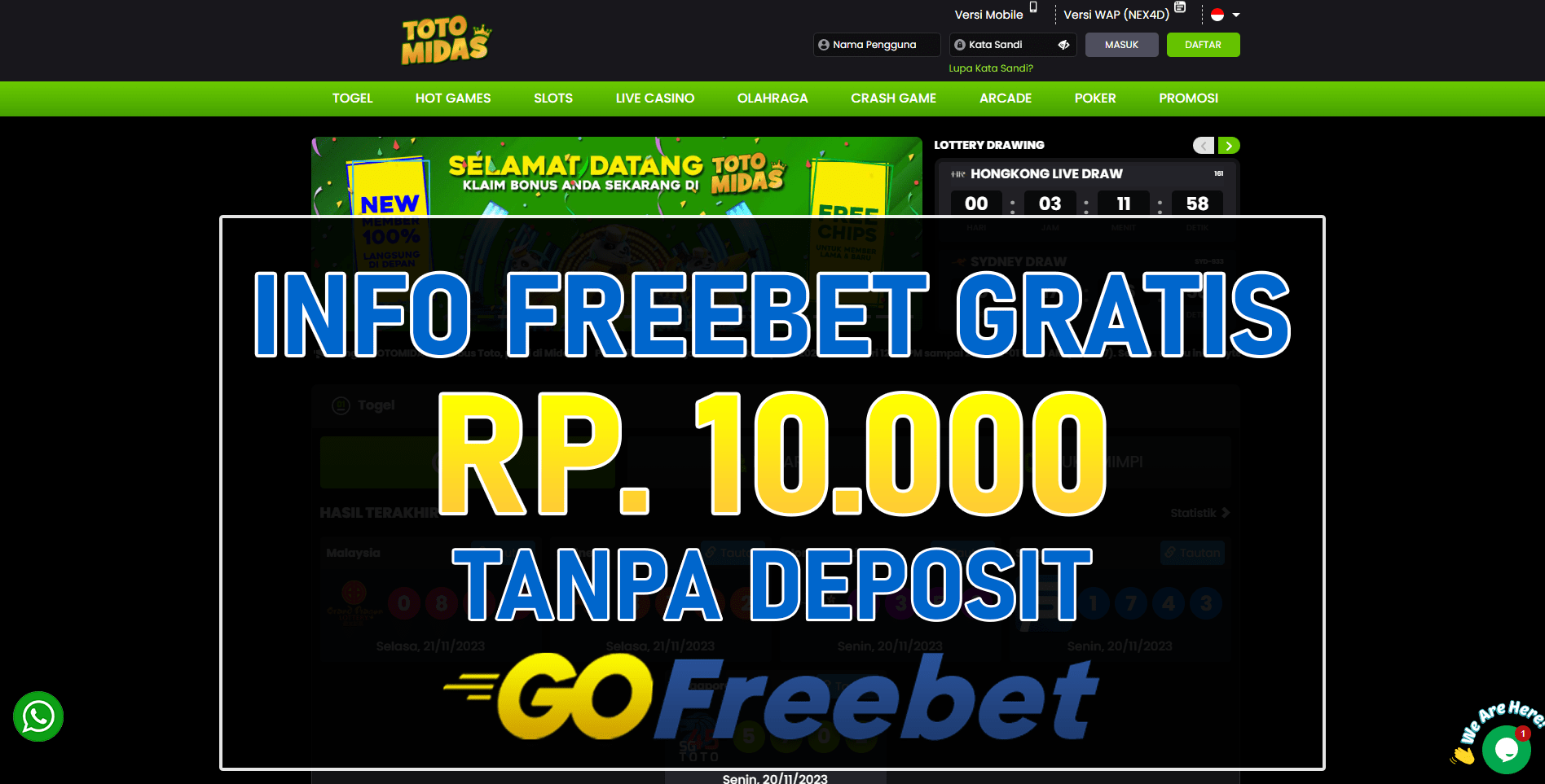 Totomidas Freebet Gratis Rp 10.000 Tanpa Deposit