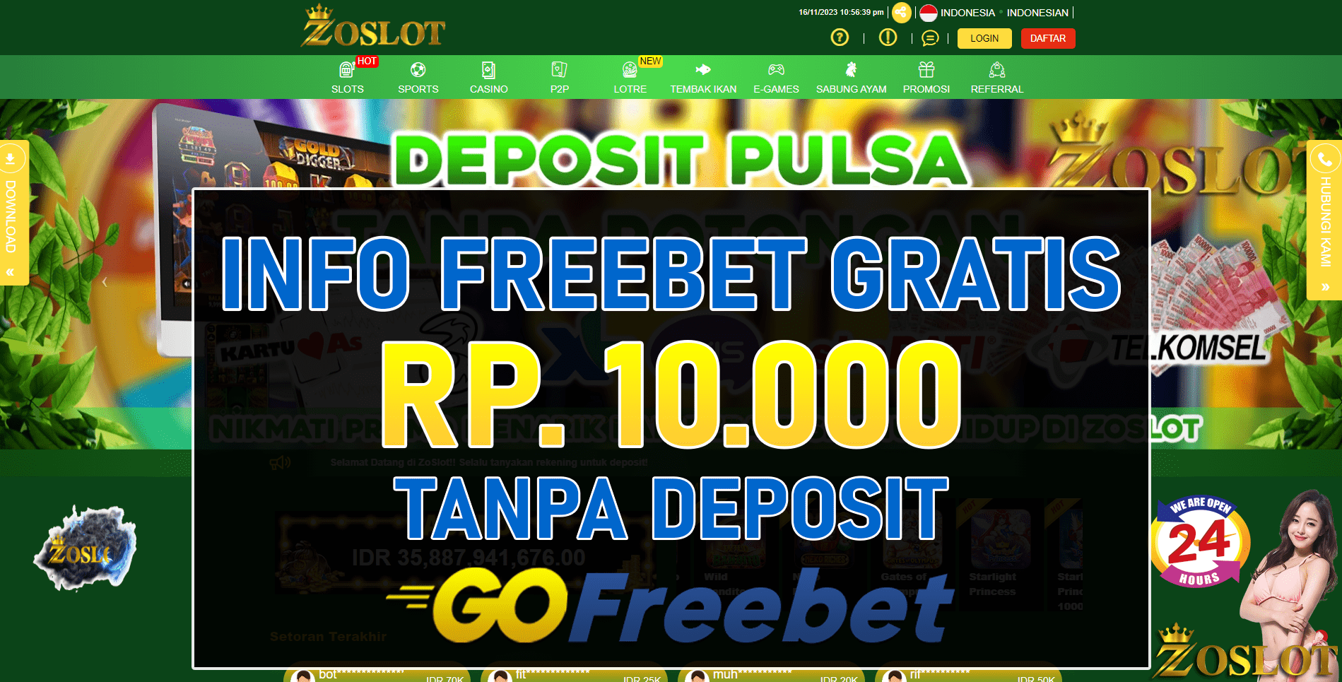 ZoSlot Freebet Gratis Rp 10.000 Tanpa Deposit