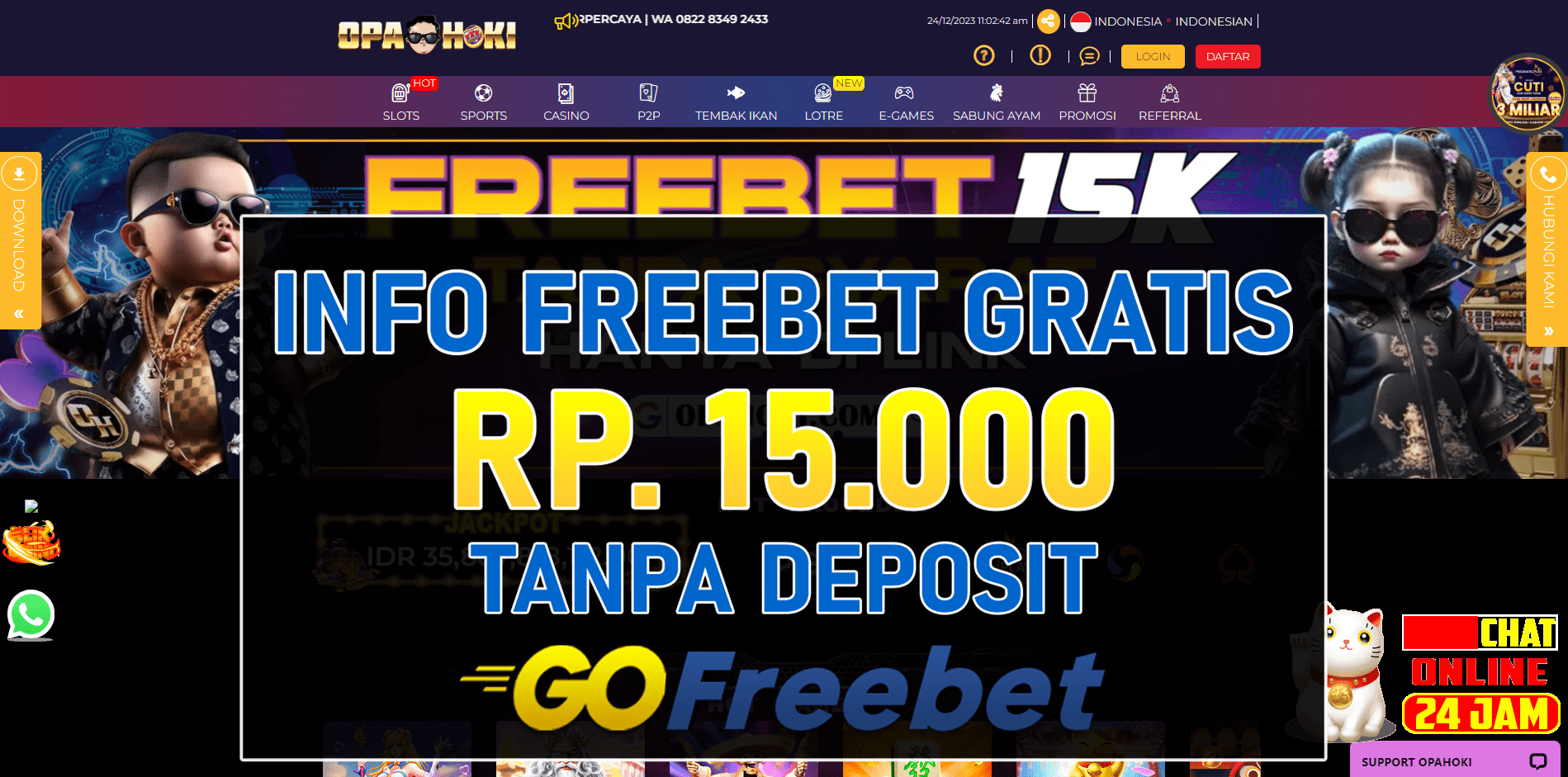 Opahoki Freebet Gratis Rp 15.000 Tanpa Deposit