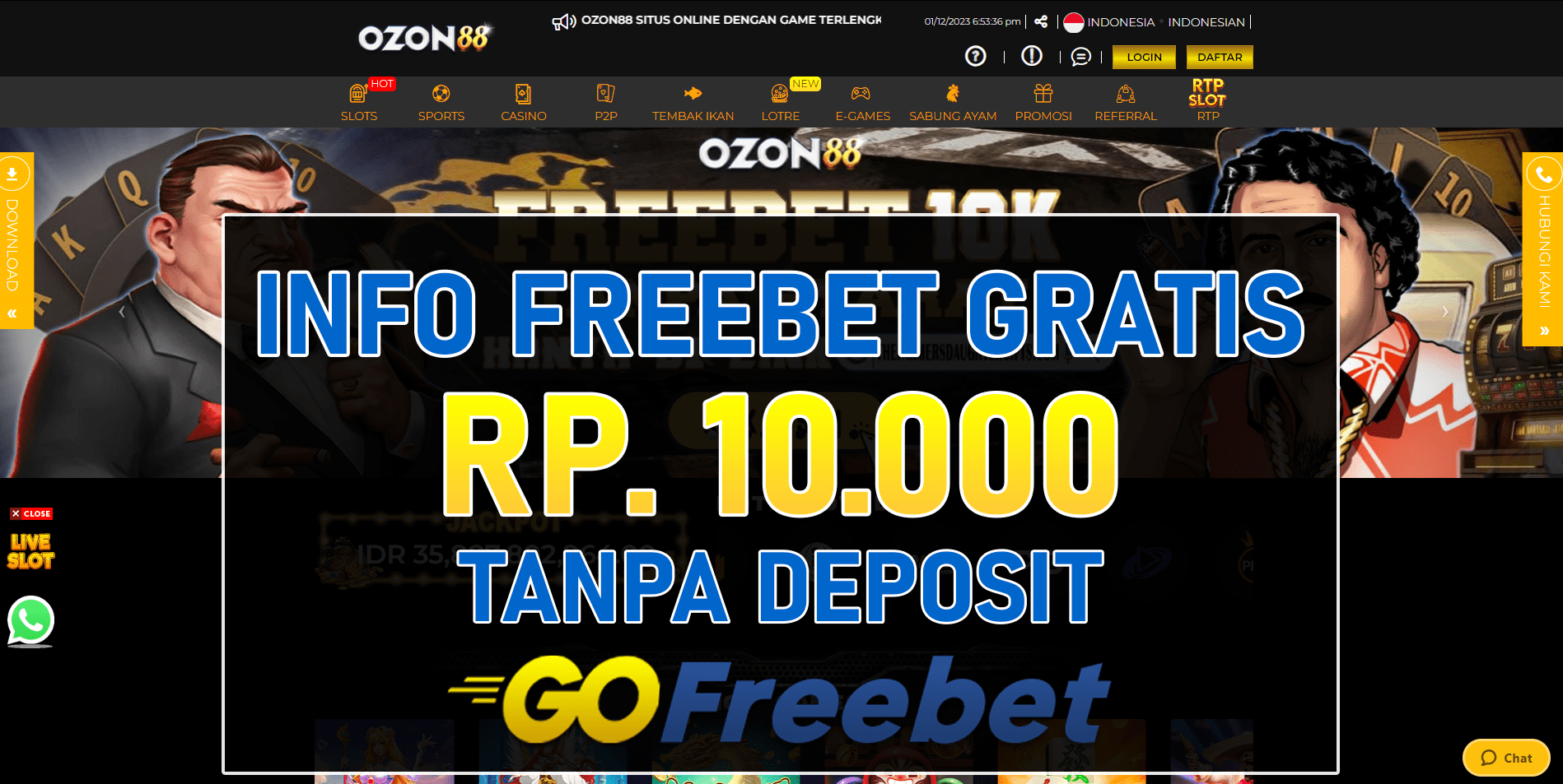 Ozon88 Freebet Gratis Rp 10.000 Tanpa Deposit