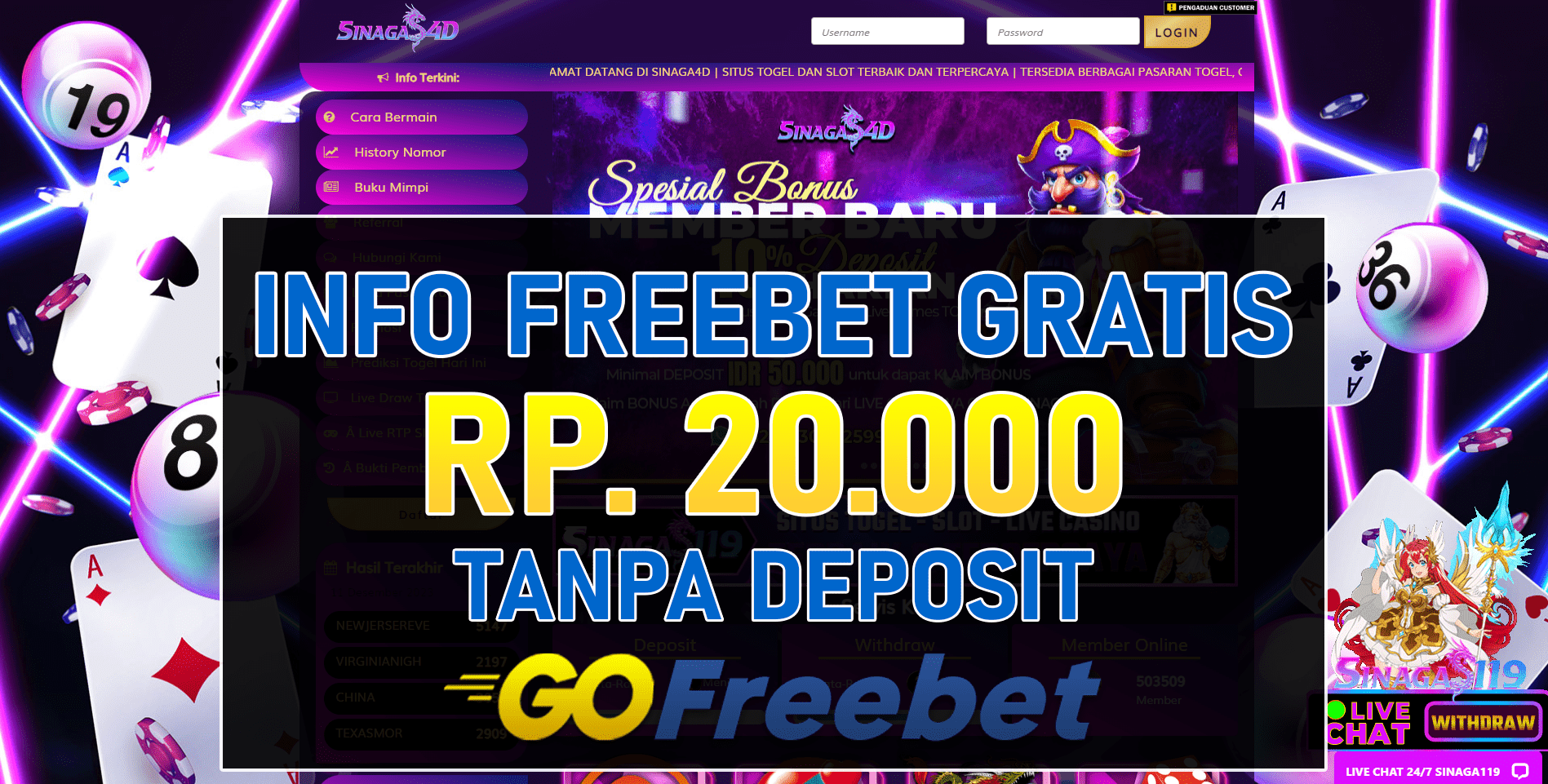 Sinaga4d Freebet Gratis Rp 20.000 Tanpa Deposit