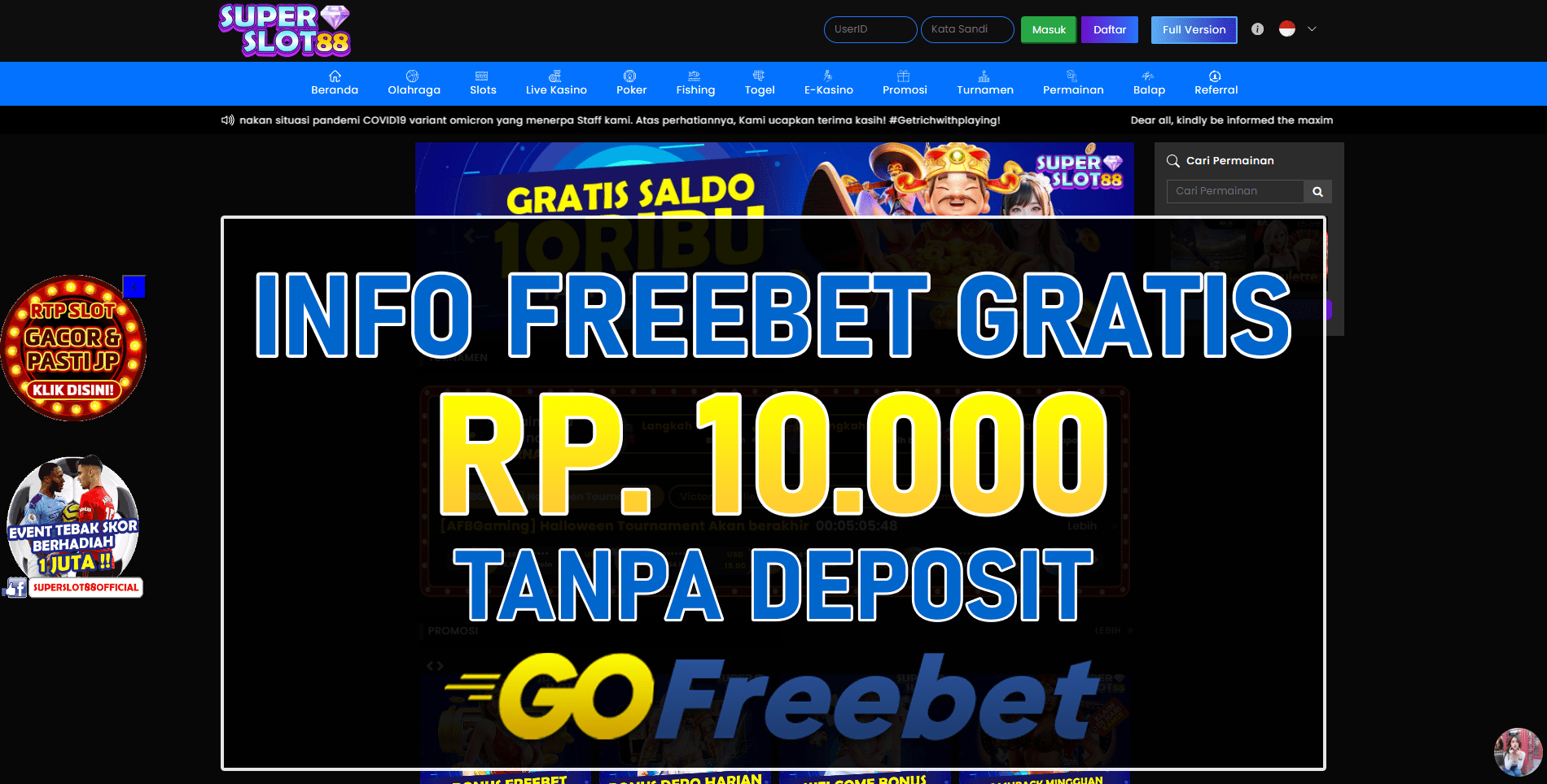 Superslot88 Freebet Gratis Rp 10.000 Tanpa Deposit